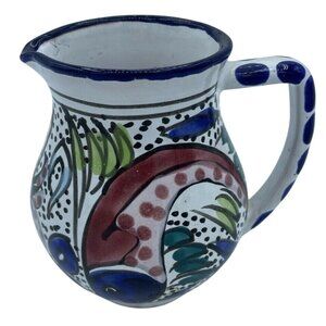 Vintage Hand-Painted Talavera Ceramic Pitcher With Fish and Floral Design